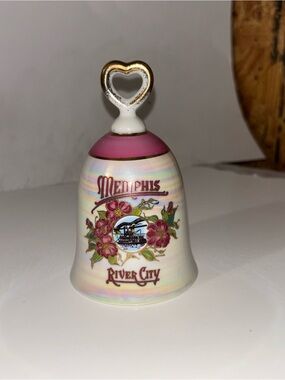 Memphis River City Pink Floral Heart-Handle Bell - Souvenir Collectible